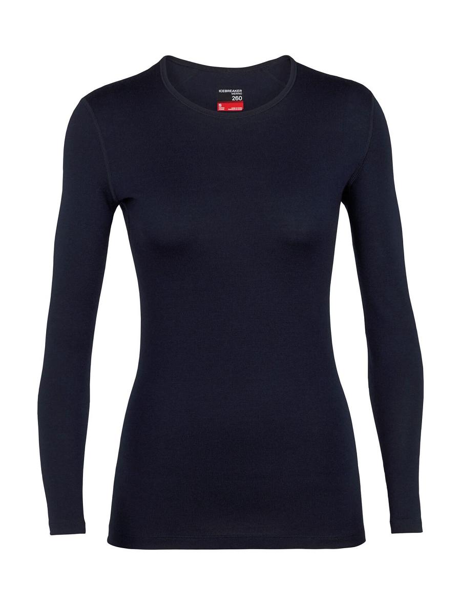 Midnight Navy Icebreaker Merino 260 Tech Long Sleeve Crewe Thermal Top Women's Base Layers | AU 1922XYUF